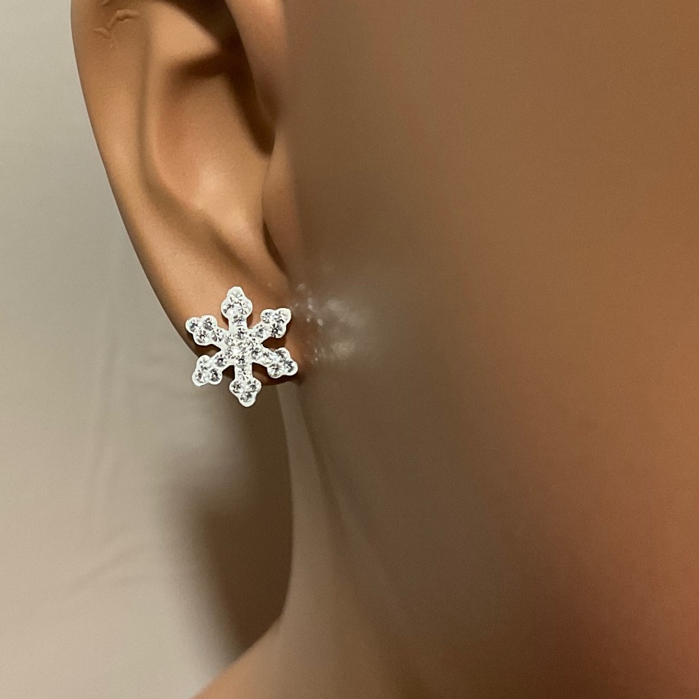 Designer JCM CZ Sterling Silver Stud Snowflake Earrings